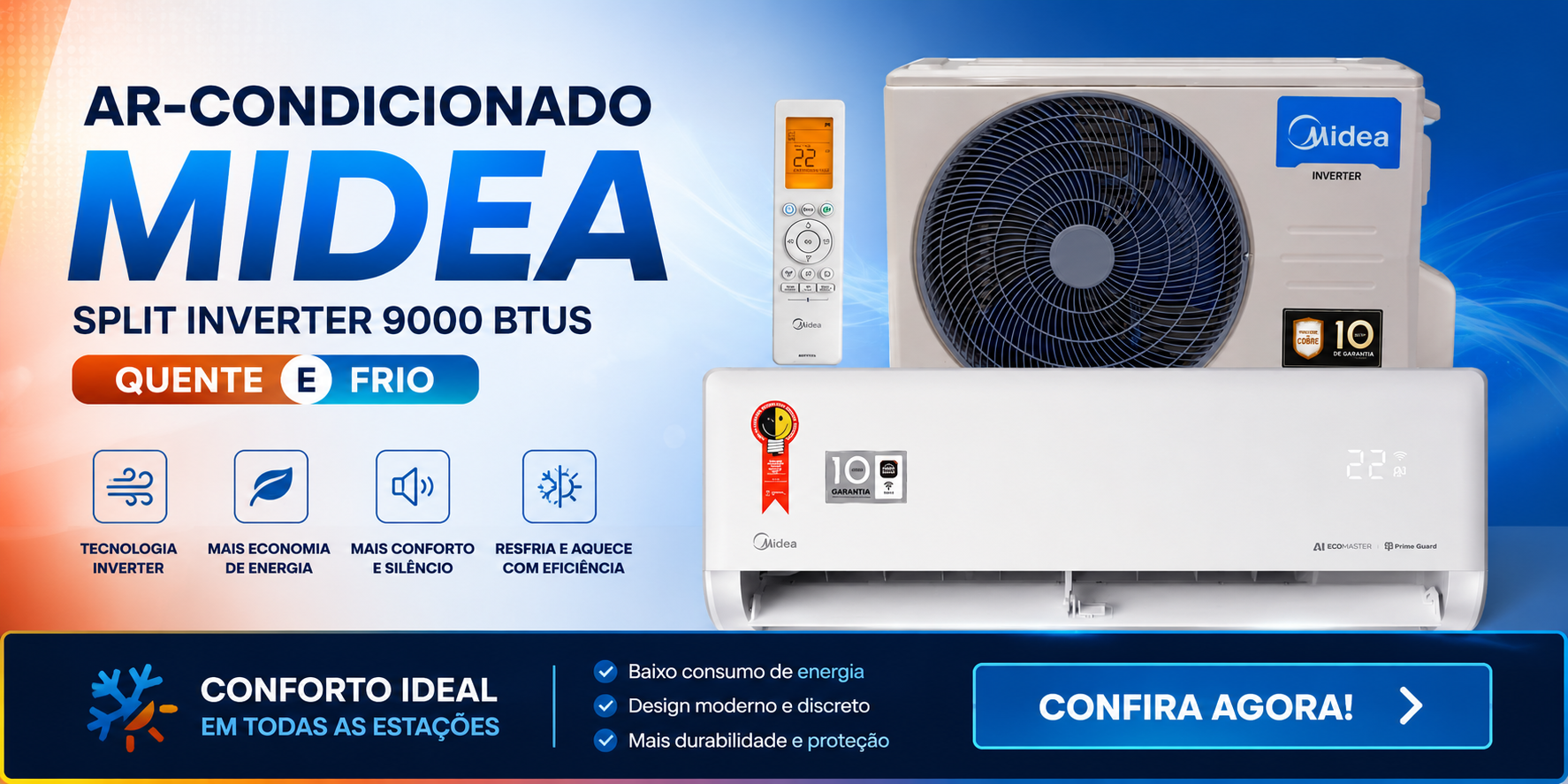 Ar-condicionado Split Inverter 9000 Btus Midea Ai Ecomaster High Wall Quente e Frio 42ezvqa09m5/38ezvqa09m5 220v